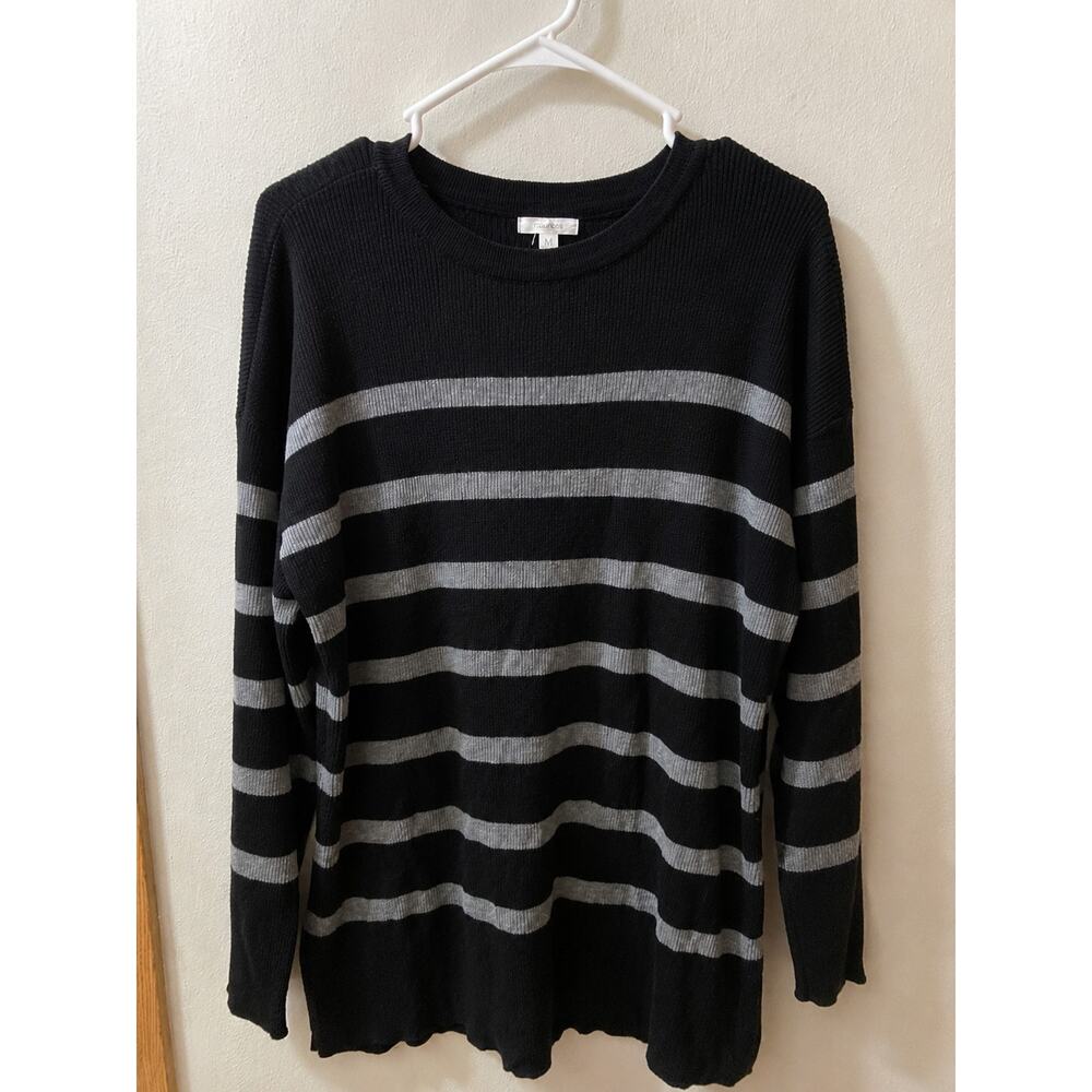 Maurices Medium Black Gray Striped Knit Sweater Top